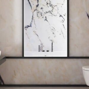 Bathroom featuring Rosa Portogallo Marble walls in a modern UK home