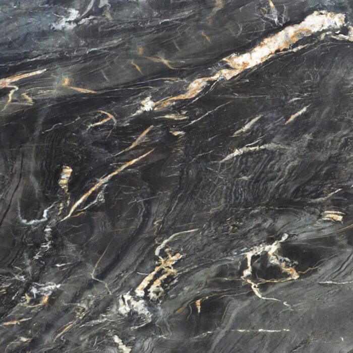 Belvedere Quartzite - Worktops Close-up of Belvedere Quartzite with black and beige veining