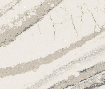 Cambria Brittanicca - Worktops Close-up of Cambria Brittanicca quartz with grey veins